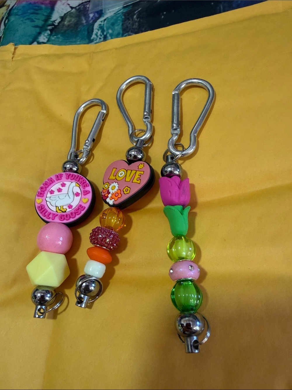 Pink & Multicolor Beaded Keychain Charms - handmade set of 3